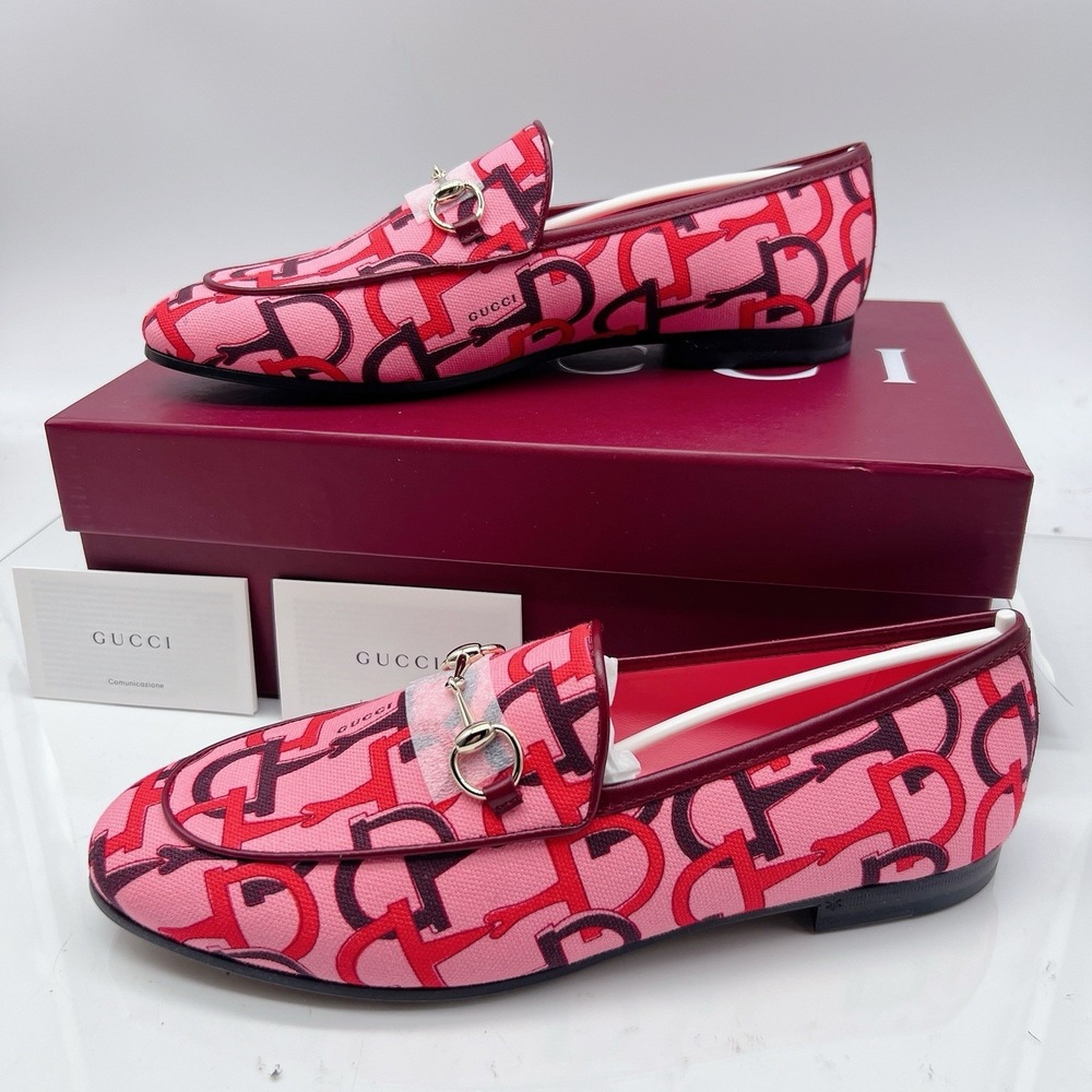 Gucci Jordaan Womens Horsebit Flat Loafer Pink Canvas LOGO EU 39 US 9 $990 - Picture 3 of 15